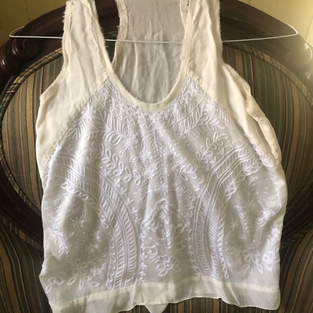 White silk and lace tank